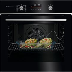 AEG GA5PB50FAB 59.5cm Built In Electric Single Oven - Gloss Black with Steel Trim