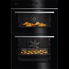 AEG GE7CP61FB 59.4cm Built In Electric Double Oven - Gloss Black with Steel Trim