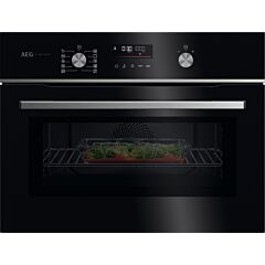 AEG GK6NK40FB 59.5cm Compact Combi Microwave Oven - Gloss Black with Steel Trim