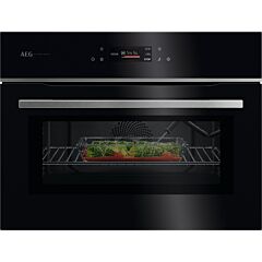 AEG GK7NK62FB 59.5cm Compact Combi Microwave Oven - Gloss Black with Steel Trim