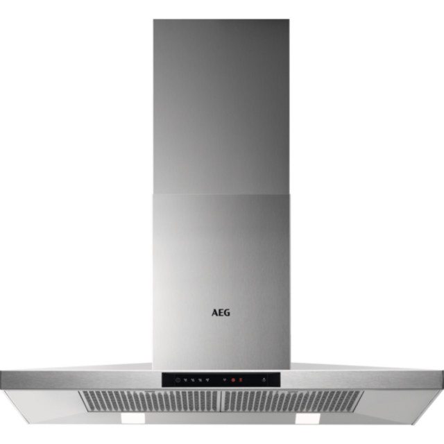 AEG DKB5960HM 90cm Stainless Steel Box Wall Chimney Hood, Plus Touch on Glass, LED Lighting, 3+inte