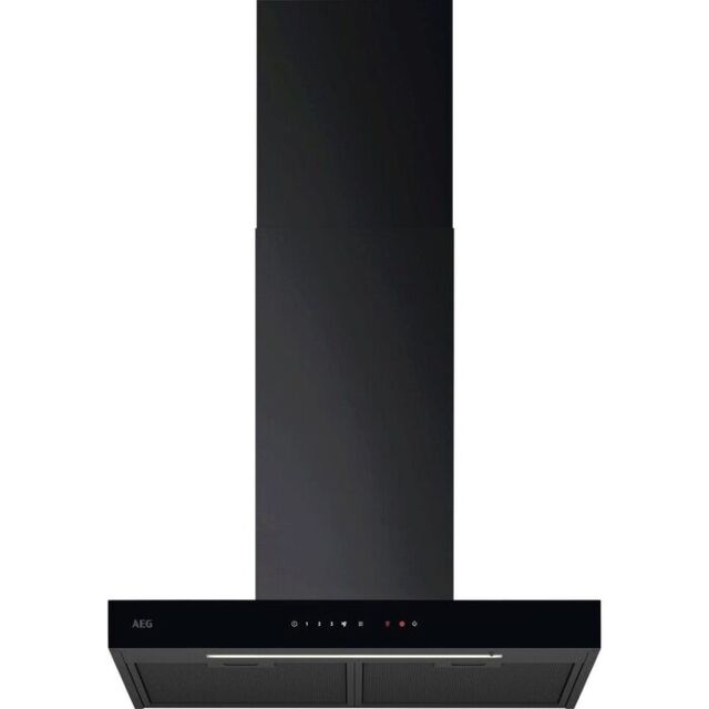 AEG GB67D61HB 
60cm Matt Black Box chimney Hood, Full black glass fronted Touch on Glass, LED Lighti