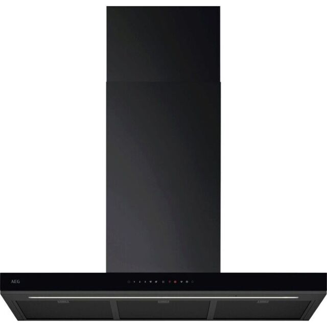 AEG GB87D91CB 
90cm Gloss Black Box chimney Hood, Full black glass fronted Touch on Glass, LED Light