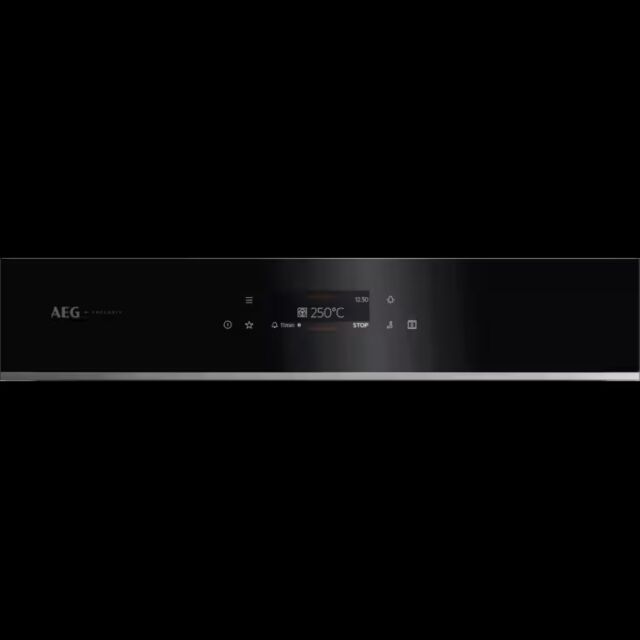 AEG GE7CP61FB 59.4cm Built In Electric Double Oven - Gloss Black with Steel Trim