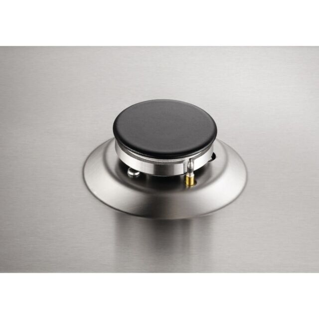 AEG HGX3220SM 
30cm domino 2 gas burners. Cast Iron supports Front black rotary controls. Stainless 