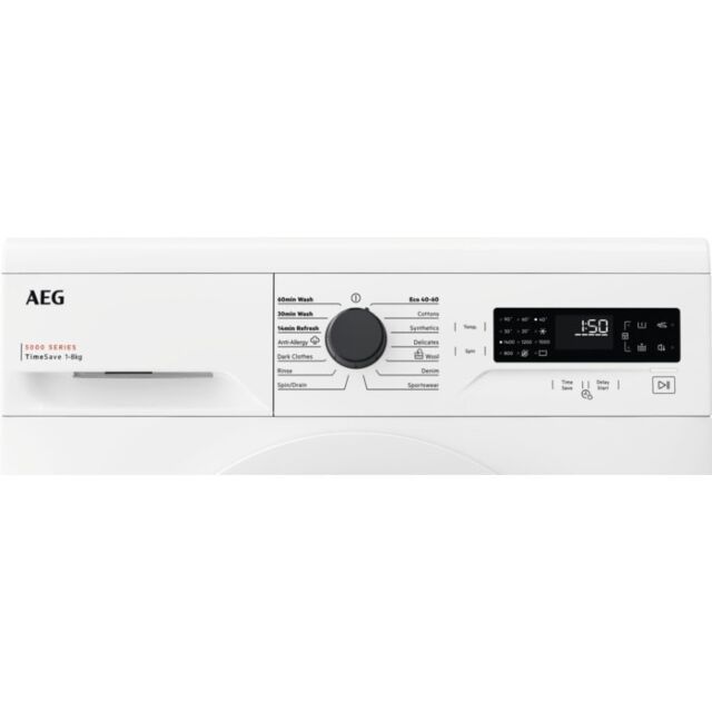 AEG LFX50844B 
Washing machine. 5000 Series, TimeSave technology. 8kg wash capacity, 1400rpm. Quick 