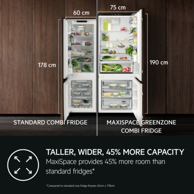 AEG NSC7G752ES
Integrated MaxiSpace. Frost Free Fridge Freezer. Cooling360, GreenZone, DynamicAir,
