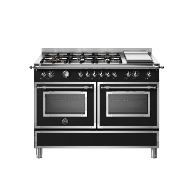 Bertazzoni HER126G2ENET Heritage 120cm Range Cooker Twin Oven with Griddle Dual Fuel Matt Black