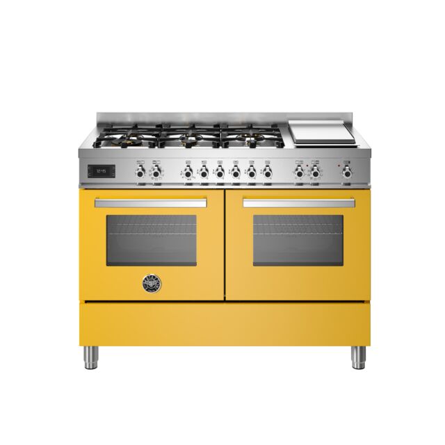 Bertazzoni PRO126G2EGIT Professional 120cm Range Cooker Twin Oven Dual Fuel Gloss Yellow