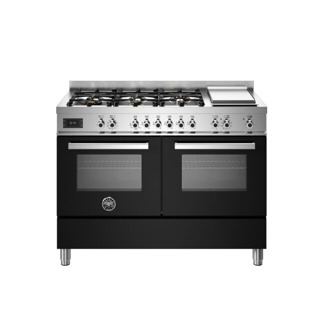 Bertazzoni PRO126G2ENET Professional 120cm Range Cooker Twin Oven Dual Fuel Gloss Black