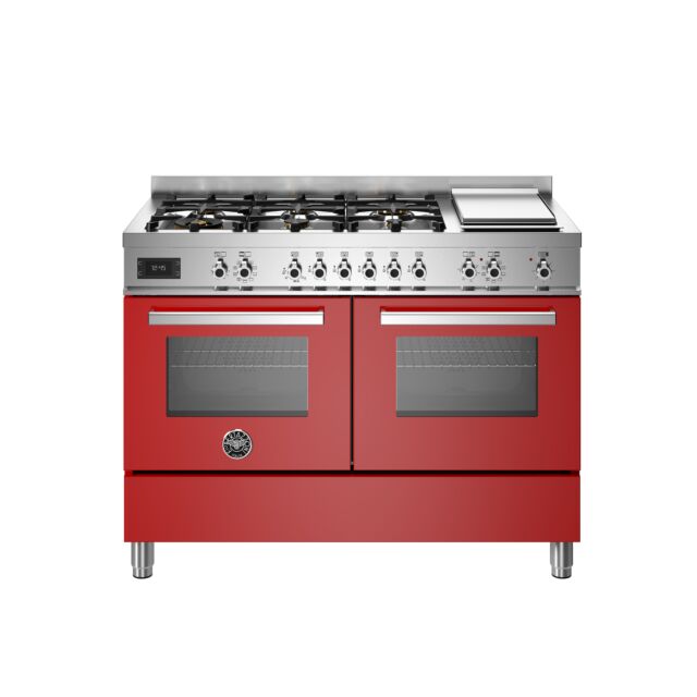 Bertazzoni PRO126G2EROT Professional 120cm Range Cooker Twin Oven Dual Fuel Gloss Red