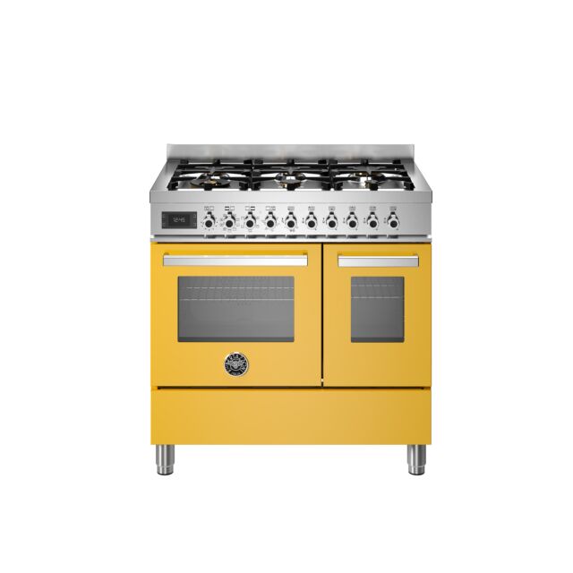 Bertazzoni PRO96L2EGIT Professional 90cm Range Cooker Twin Oven Dual Fuel Gloss Yellow