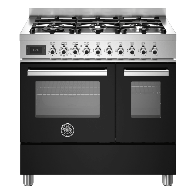 Bertazzoni PRO96L2ENET Professional 90cm Range Cooker Twin Oven Dual Fuel Gloss Black