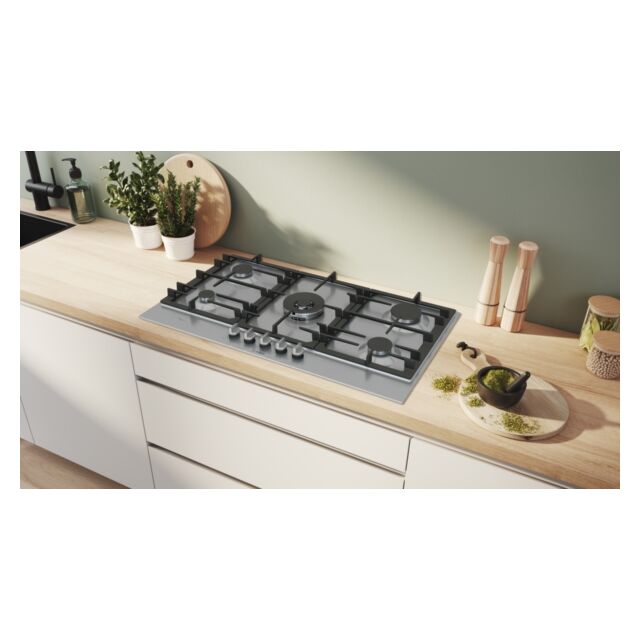 Bosch PCR9A5I90 90cm, 5 burners, 5kW Wok burner, Optimised FlameSelect, 3 Dishwasher suitable cast i