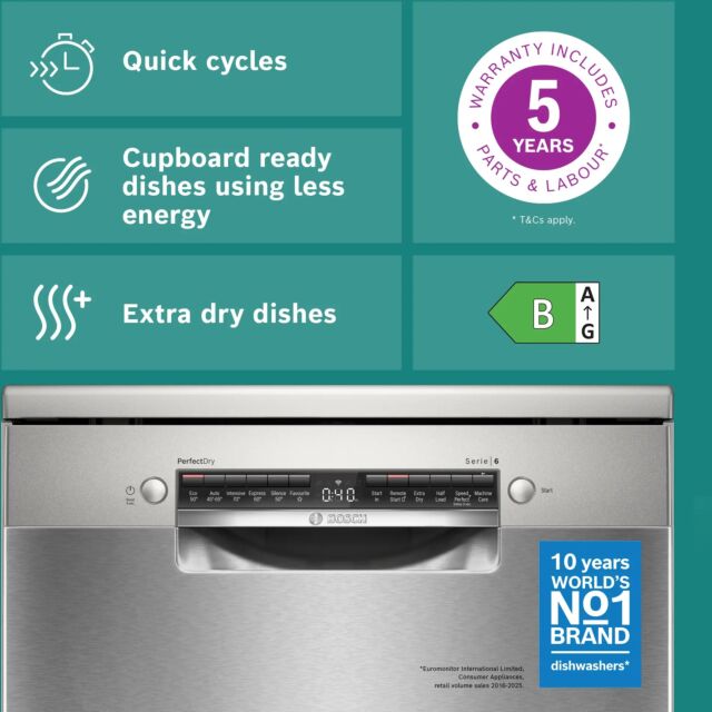Bosch SMS6ZCI10G PerfectDry Zeolith, 6 programmes, Vario Flex baskets, Vario Drawer, 5 options, 40dB