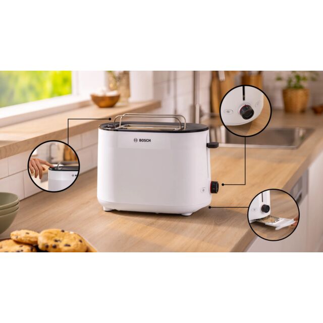 Bosch TAT2M121GB Compact toaster, MyMoment, White