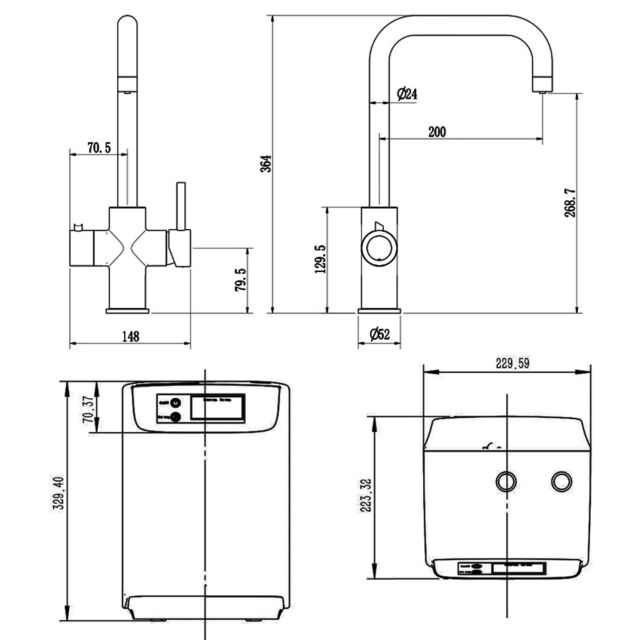 Elise PDT925152 3-In-1 Hot Water Tap - Matt Black