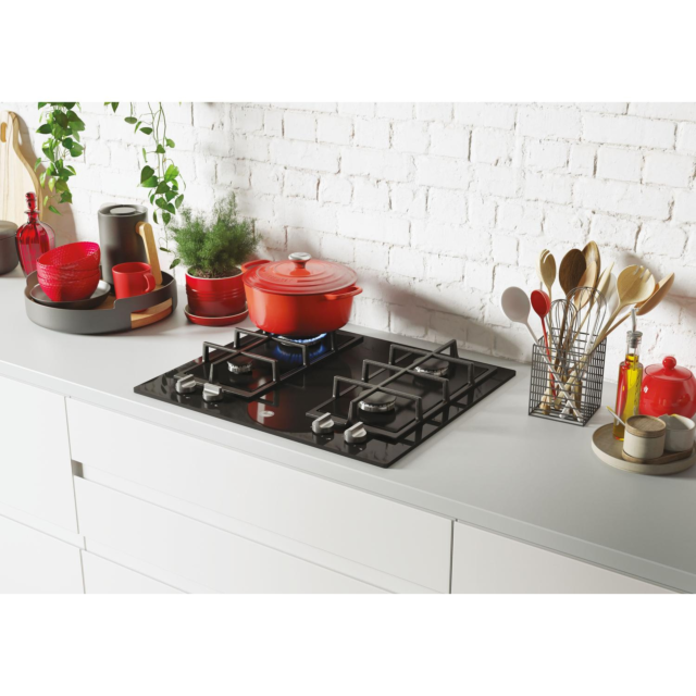 Hoover HVG6K3B 60cm Black Gas Hob with 4 Burners