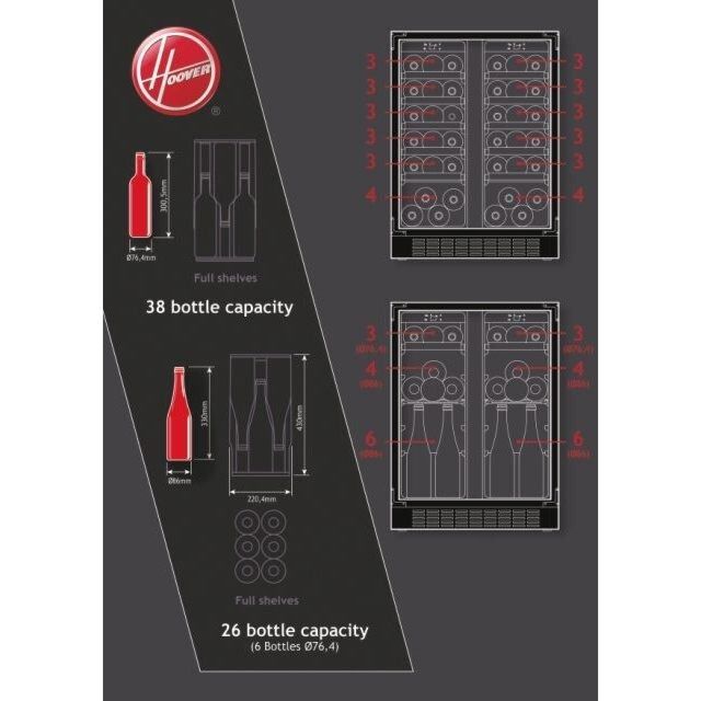Hoover HWCB 60D UK/N 60 cm (wide) entertainment centre, 38 bottles, Black with slim Stainless Steel 