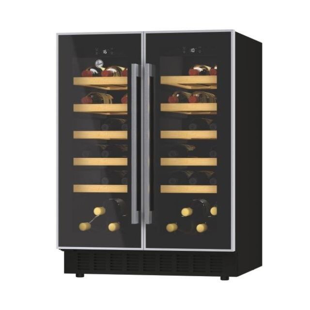Hoover HWCB 60D UK/N 60 cm (wide) entertainment centre, 38 bottles, Black with slim Stainless Steel 