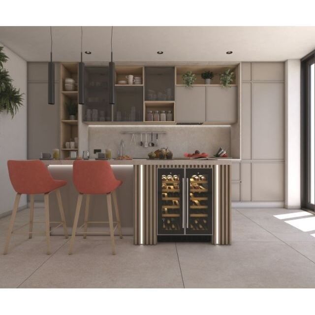 Hoover HWCB 60D UK/N 60 cm (wide) entertainment centre, 38 bottles, Black with slim Stainless Steel 