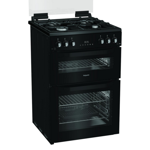 Hotpoint HDG6GDCB1 60cm Double Oven Gas Cooker Black