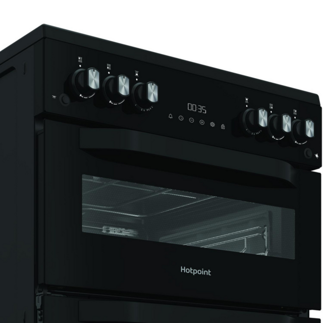 Hotpoint HDG6GDCB1 60cm Double Oven Gas Cooker Black