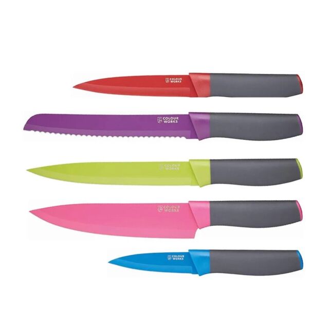 KitchenCraft CWKNBMAG5PC Colourworks Brights Five Piece Knife Set with Magnetic Storage Block