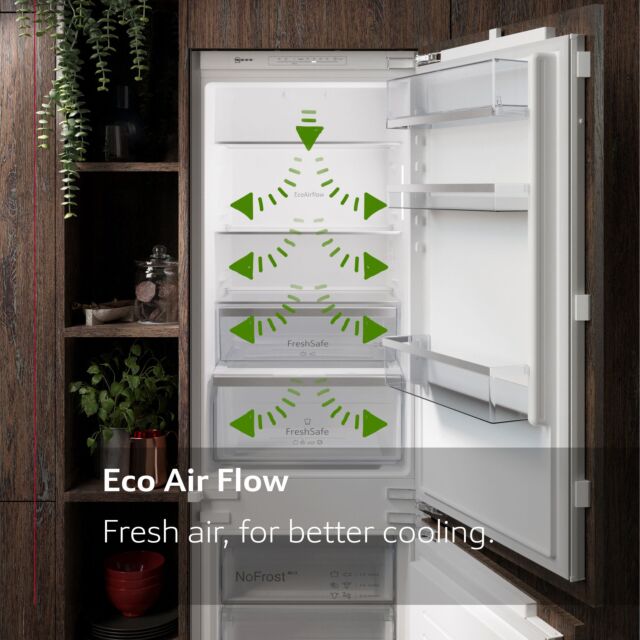 Neff KI1211SE0 87x54 built in fridge, FreshSafe, 4 glass shelves, LED light, sliding hinge