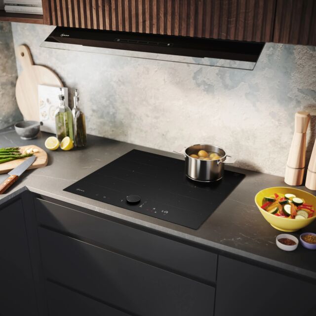 Neff T66NUX4A0 60cm Flex Induction Hob, Matt Black Design glass, Red/White Display, Anthracite Grey 