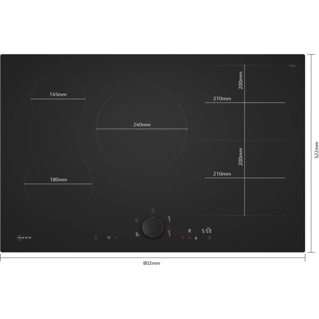 Neff T68NUV4A0 80cm Flex Induction Hob, Matt Black Design glass, Red/White Display, Anthracite Grey 