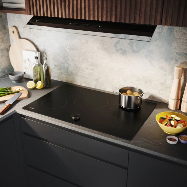 Neff T68NUV4A0 80cm Flex Induction Hob, Matt Black Design glass, Red/White Display, Anthracite Grey 
