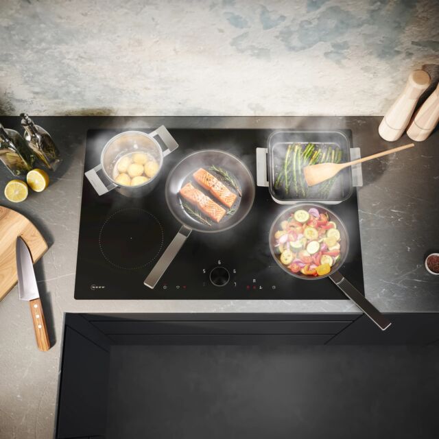 Neff T68NUV4A0 80cm Flex Induction Hob, Matt Black Design glass, Red/White Display, Anthracite Grey 