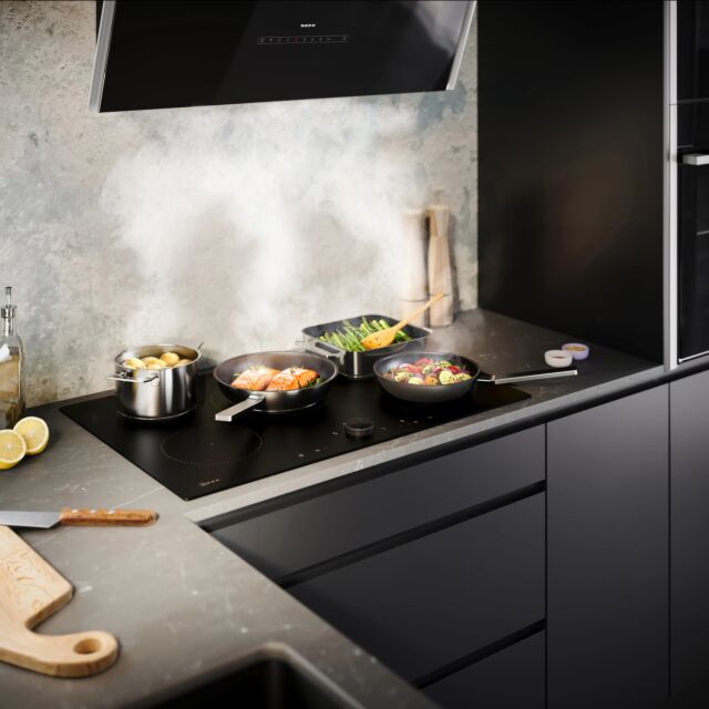 Neff T68NUV4A0 80cm Flex Induction Hob, Matt Black Design glass, Red/White Display, Anthracite Grey 