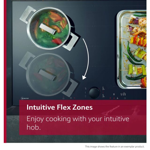 Neff T68NUV4A0 80cm Flex Induction Hob, Matt Black Design glass, Red/White Display, Anthracite Grey 