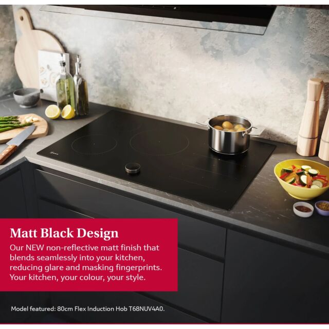 Neff T68NUV4A0 80cm Flex Induction Hob, Matt Black Design glass, Red/White Display, Anthracite Grey 