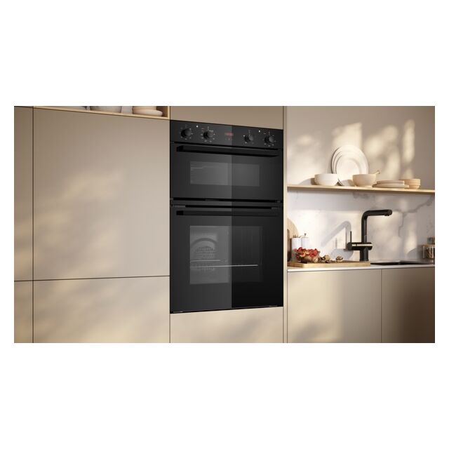 Neff U1DCC0AK3B CircoTherm Main oven, 2 functions, Red LED display. 2nd oven 3 functions