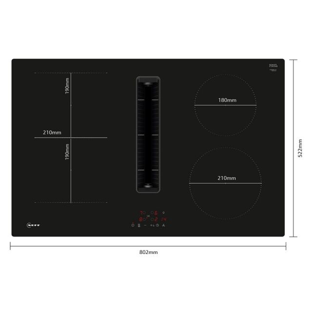 Neff V58NBS1L0 80cm Venting Hob, Touch Control, 4 x zones, 1 Combi zone + Ventilation, Auto-On fan, 