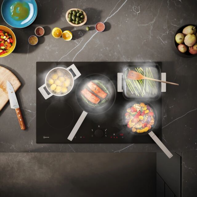Neff V68YYX4B0 Flex Design, 80cm Venting Hob, 2 x Flex + Ventilation, Matt Black Design glass, Twist