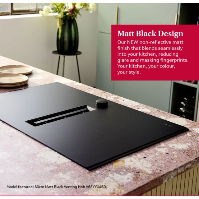 Neff V68YYX4B0 Flex Design, 80cm Venting Hob, 2 x Flex + Ventilation, Matt Black Design glass, Twist