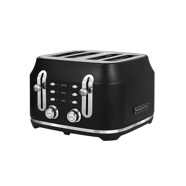 Rangemaster RMCL4S304 BK 4-Slice Long Slot Toaster, variable browning controls, high-lift function, 
