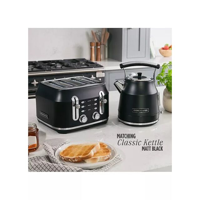 Rangemaster RMCL4S304 BK 4-Slice Long Slot Toaster, variable browning controls, high-lift function, 