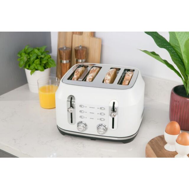 Rangemaster RMCL4S304 WH 4-Slice Long Slot Toaster, variable browning controls, high-lift function,