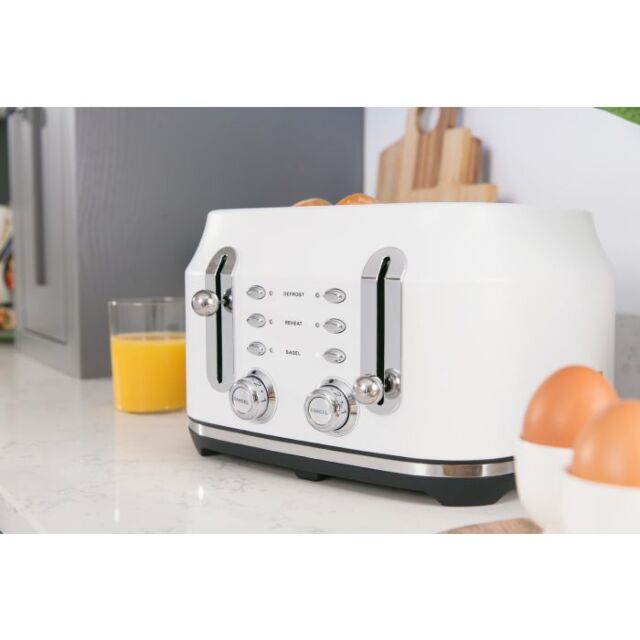 Rangemaster RMCL4S304 WH 4-Slice Long Slot Toaster, variable browning controls, high-lift function,