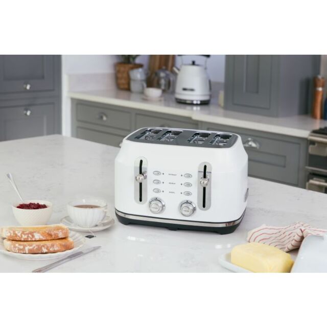 Rangemaster RMCL4S304 WH 4-Slice Long Slot Toaster, variable browning controls, high-lift function,