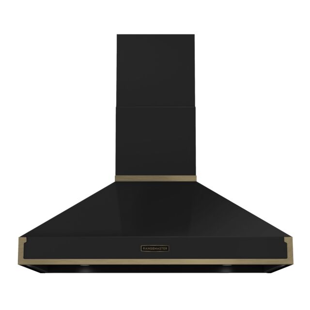 Rangemaster RPREHD100PGBL/AB1 Prestige Hood 100cm Gloss Blk /A.Brass