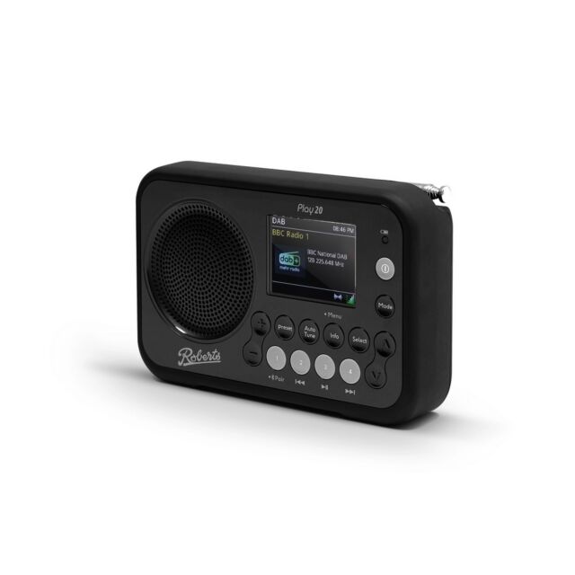 Roberts PLAY20BK DAB / Dab+ / FM RDS Radio/ TFT Colour Display Bt, Built-In Battery Charger 