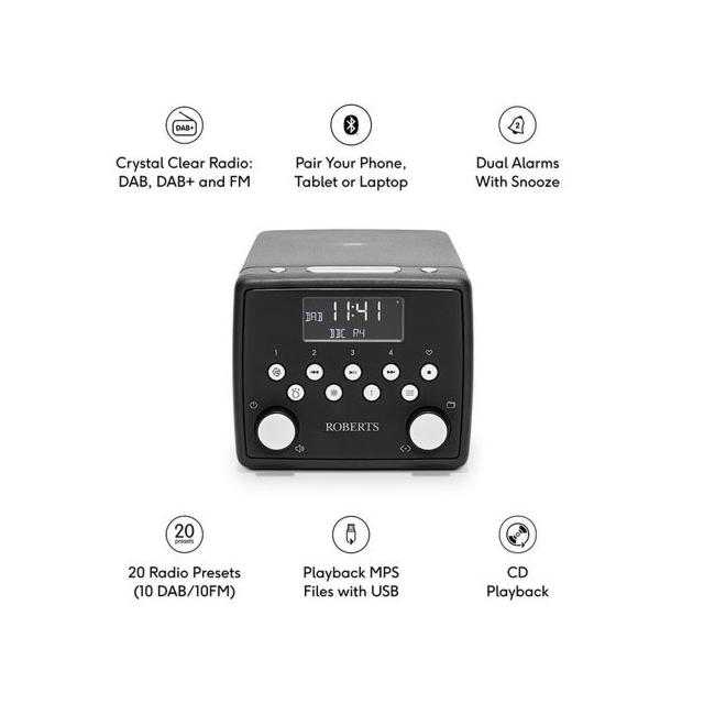Roberts Sound 49 DAB+/FM Clock Radio with Bluetooth - Black
