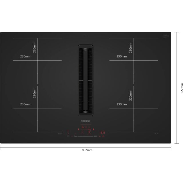 Siemens EX81AHL26E 80 cm inductionAir Plus venting hob, Matt Edition glass, touchSlider control, 2 x