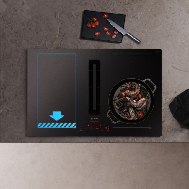 Siemens EX81AHL26E 80 cm inductionAir Plus venting hob, Matt Edition glass, touchSlider control, 2 x